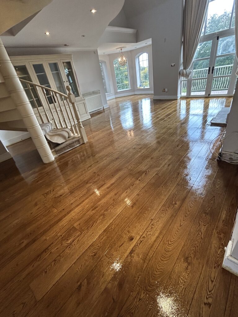 Oak wood floor after sanding, staining and sealing Dublin